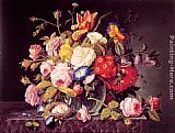 Severin Roesen Canvas Paintings - Still Life with Flowers